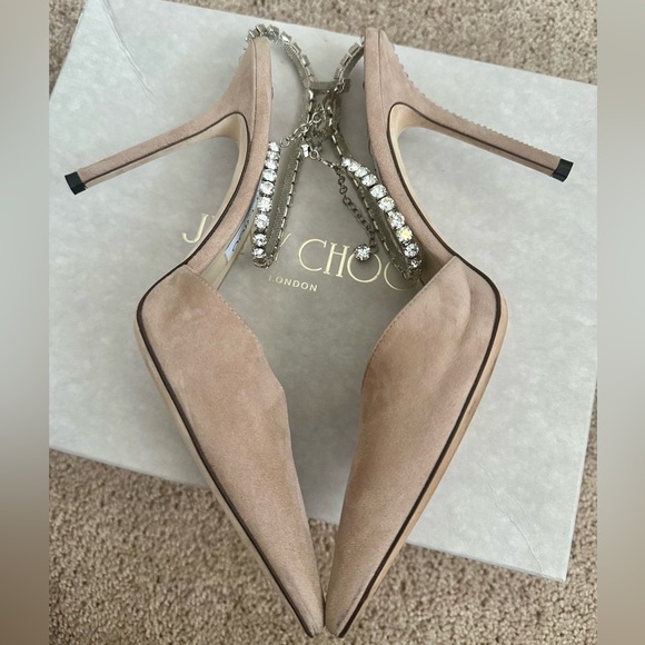 Jimmy CHOO Saeda 100 crystal-embellished suede pumps in Ballet pink/crystal - Picture 10 of 14